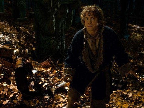 Bilbo se baña en oro en el hobbit